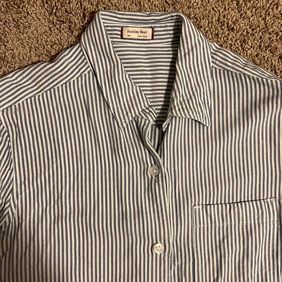 Bundle 2 for $10 - Sunday Best Button Down White and Blue Stripe - Picture 2 of 3